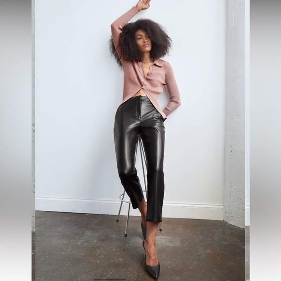 Aritzia Babaton Command Cropped Vegan Leather Pants Sz 10 Mid Rise Black - Picture 2 of 14